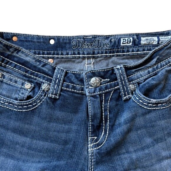 RARE Miss Me Y2X Womens Denim Jeans 28x33.5 Blue Bootcut JW6207B Jewel Pocket - Picture 4 of 6